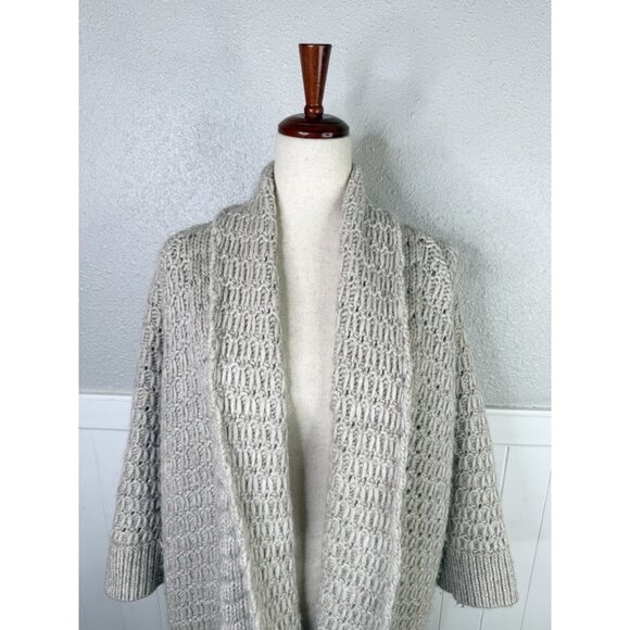 Ann Taylor Loft Cardigan M Oatmeal Front Long Wool Alpaca Chunky Knit Cottage - Picture 2 of 8